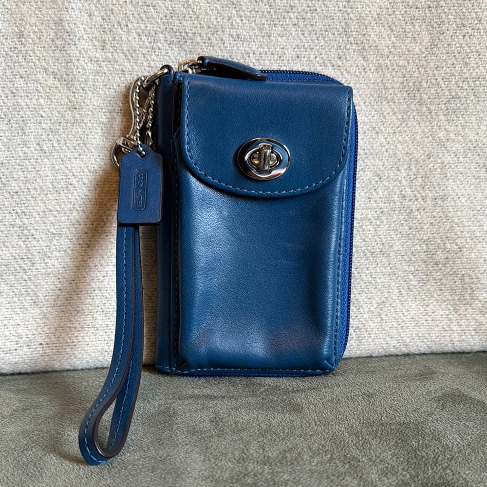 Coach Blue Leather Phone Wristlet